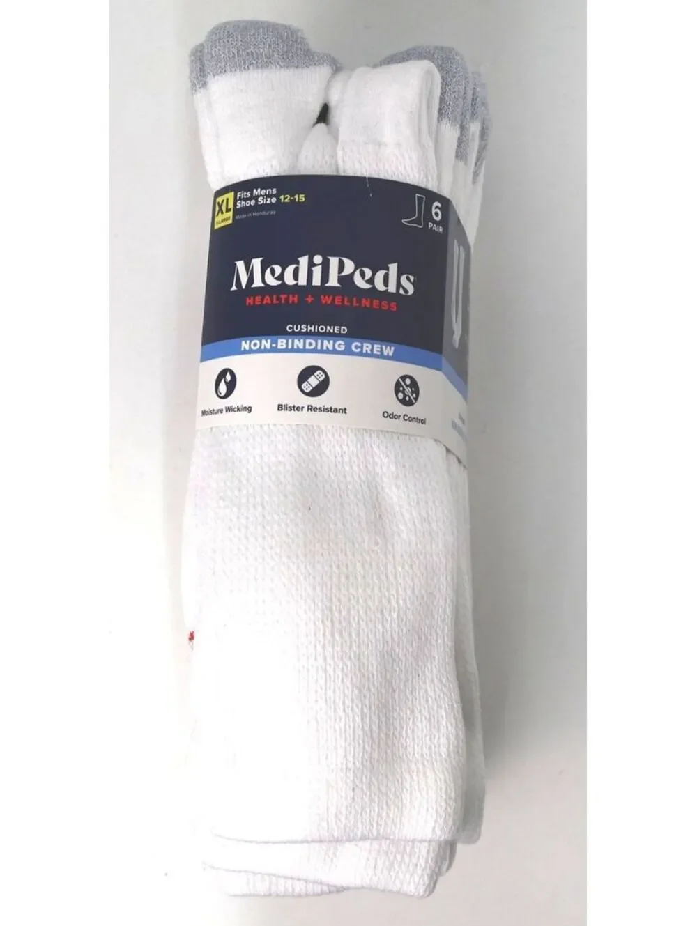 MediPeds Cushioned Non-Binding Crew Socks 6 Pair XL Men's Size 12-15